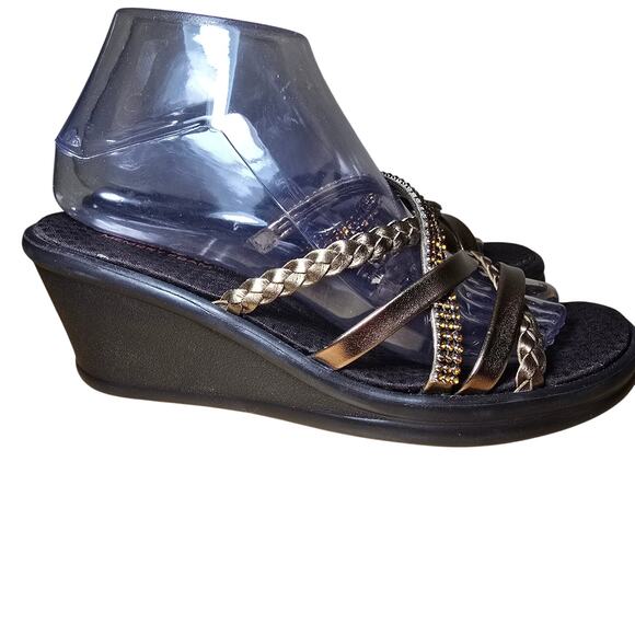 New Without Box Skechers Brown Rhinestone Memory Foam Wedge Sandals Size 8.5 - Picture 4 of 9